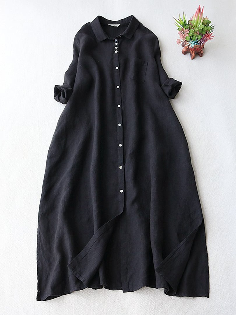Literary And Retro Cotton Linen Shirt Dress